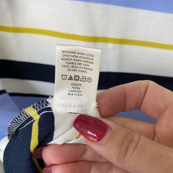 Ann Taylor Tie sleeve blouse blue white striped shirt in size MP good condition - Picture 15 of 16